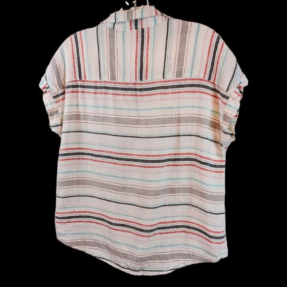 Weatherproof Vintage XS Linen Blend Tie Front Shirt Striped Button Up Pastel Sum - Picture 7 of 7